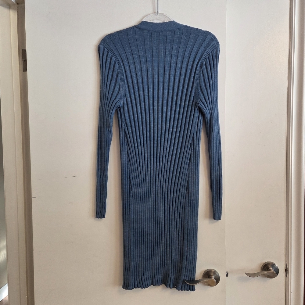 PERUVIAN CONNECTION Blue Ribbed Open Front Cardigan Medium - Picture 5 of 8